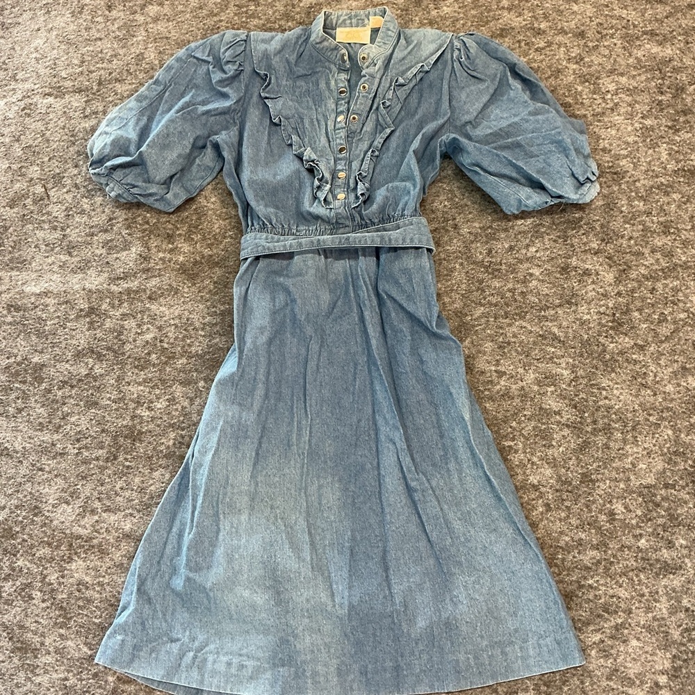 Career Guild Vintage Denim Dress Quarter Puff Sleeve A36 - Picture 1 of 4